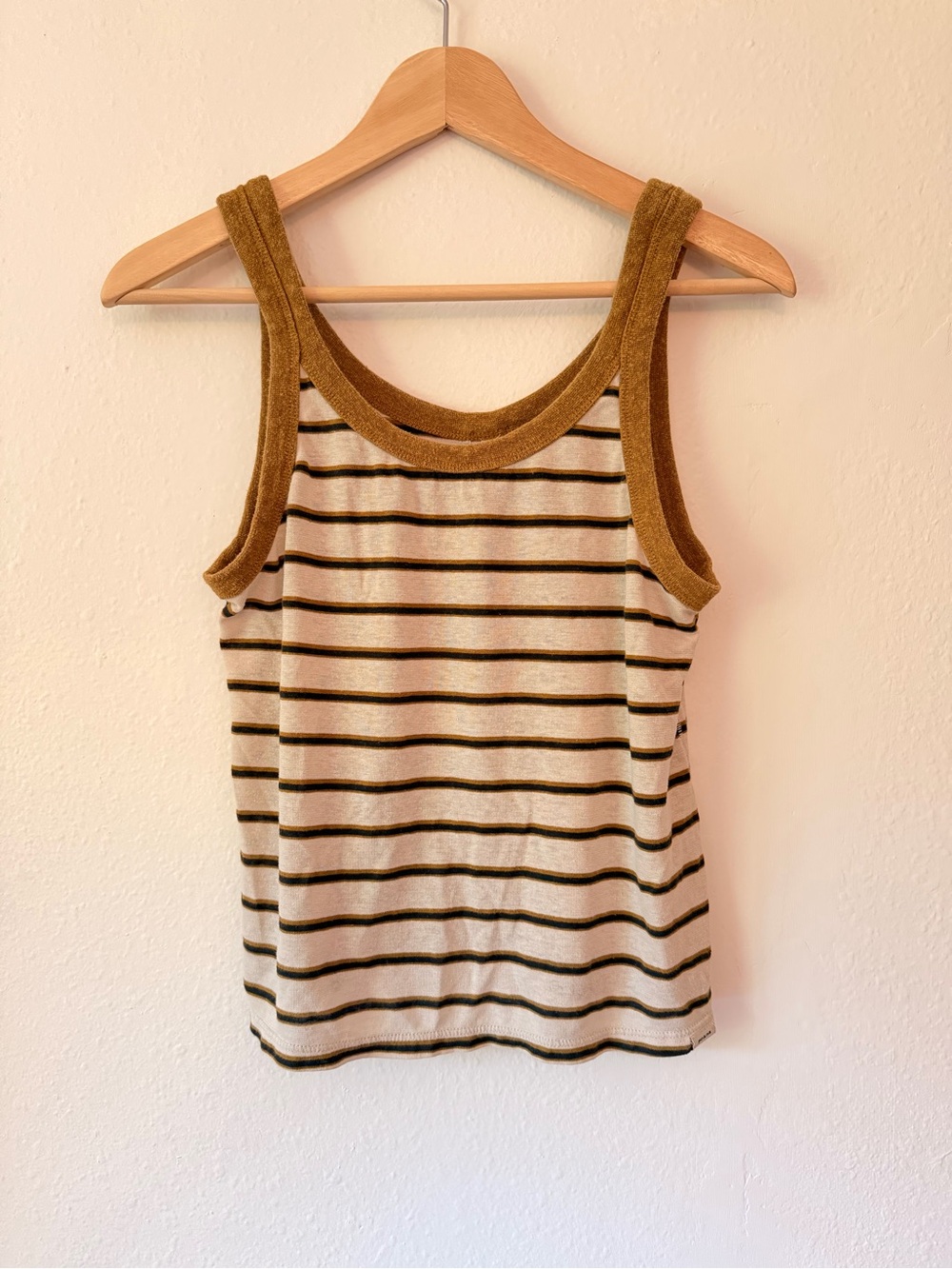 Prana Striped Cotton Slub Knit Tank Top in Olive Trim